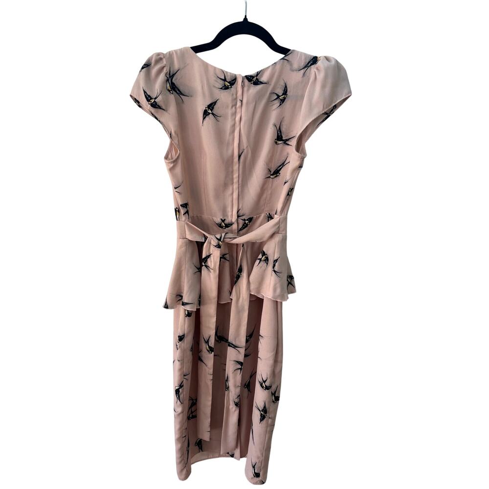 Dorothy Perkins $60 Pink Summer Dress Cap Sleeve Black Bird sz 8 UK 36 EURO A1 - Picture 3 of 8